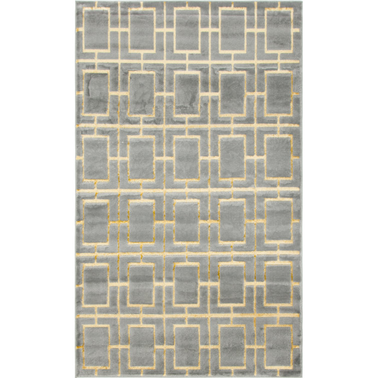 Uptown Chic Gray & Gold Geometric Synthetic Area Rug, 5' x 8'