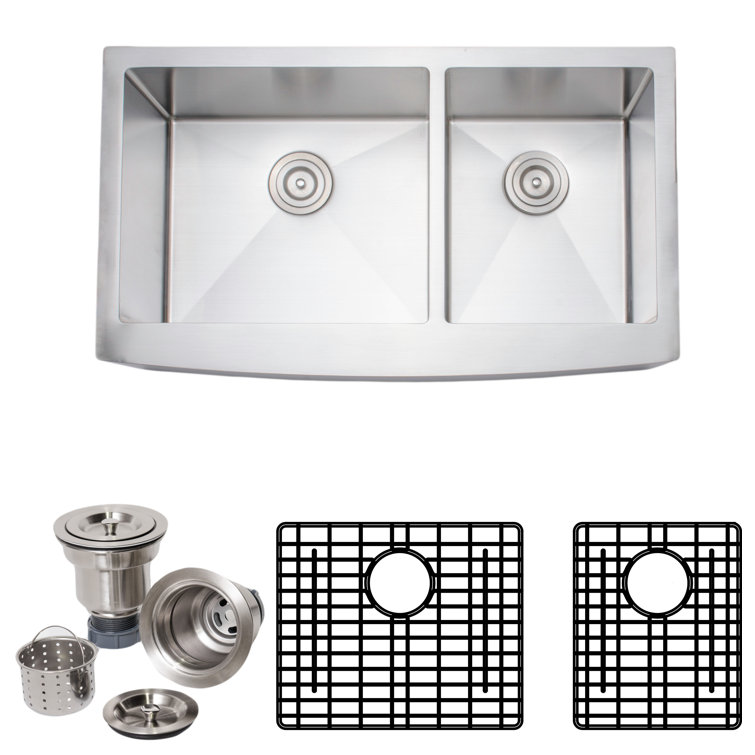 Handcrafted 36-Inch Stainless Steel Double Bowl Undermount Sink