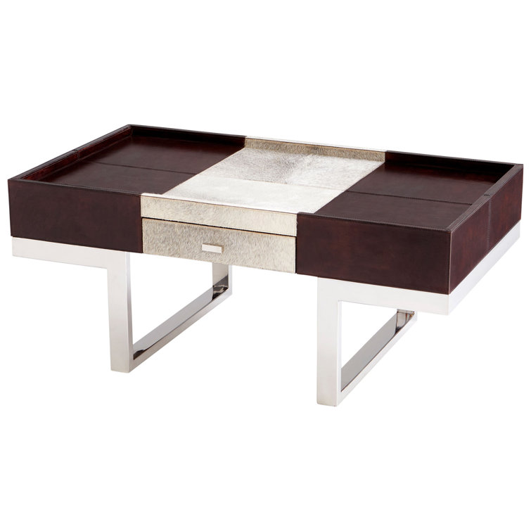 Curtis Rectangular Gray and Brown Metal Coffee Table with Storage