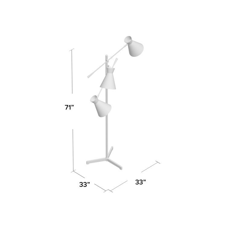 Adjustable White and Black Iron Floor Lamp with Triple Shades
