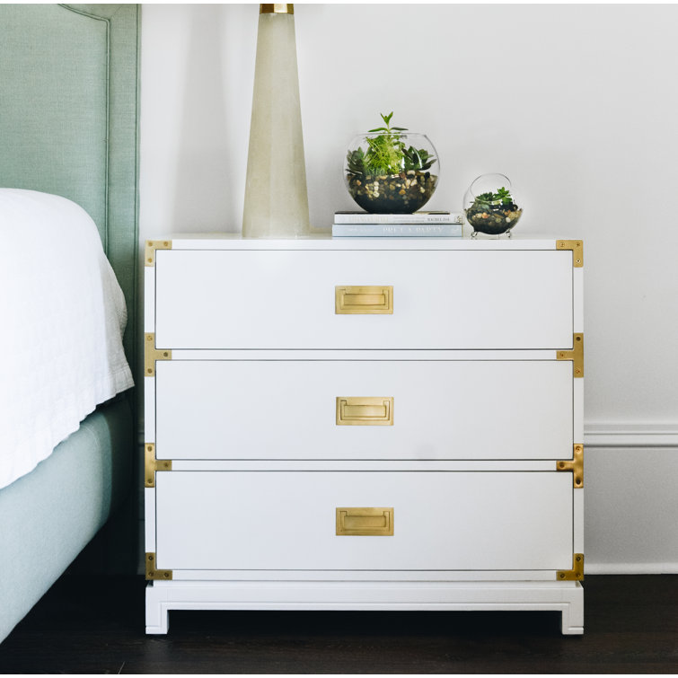 White Satin 3-Drawer Bachelor's Chest with Brass Handles