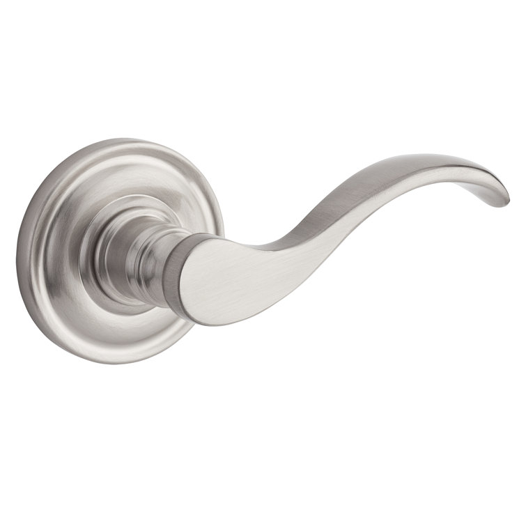 Satin Nickel Curved Keyed Entry Door Lever with Round Rose