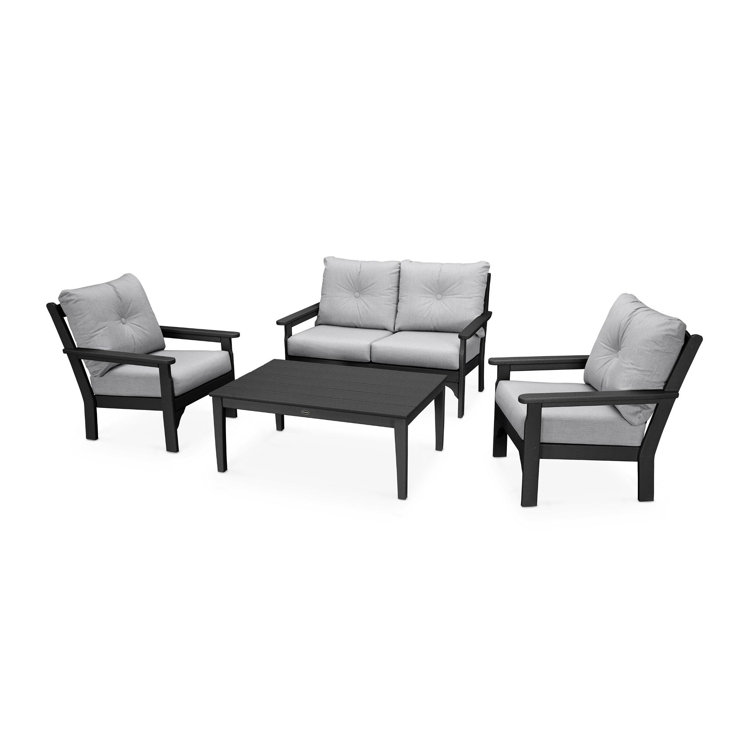 Black and Gray 4-Piece Deep Seating Patio Set with Cushions