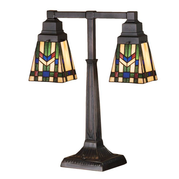 Mahogany Bronze 2-Light Stained Glass Table Lamp