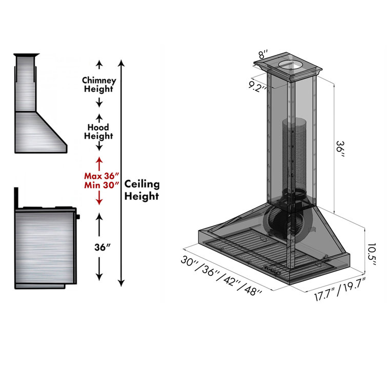 Hand-Hammered Copper 30" Convertible Wall Mount Range Hood