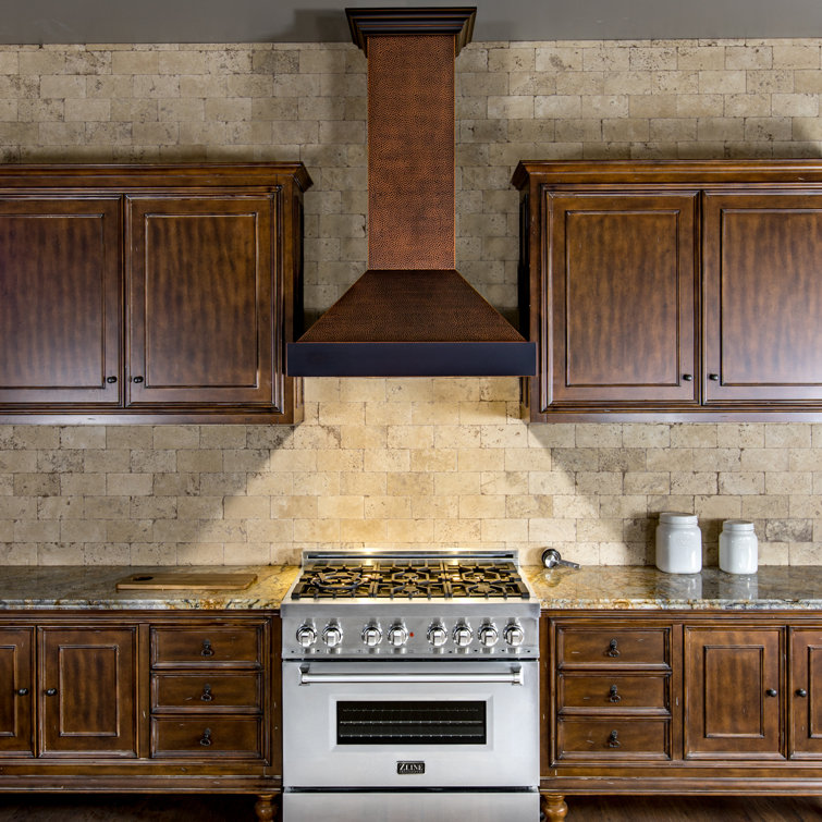 36" Hand-Hammered Copper Wall Mount Range Hood with Charcoal Filter