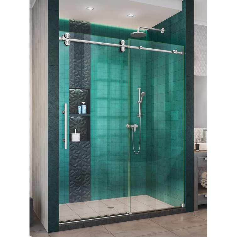 Enigma-XO Frameless Sliding Shower Door with Polished Stainless Steel Hardware