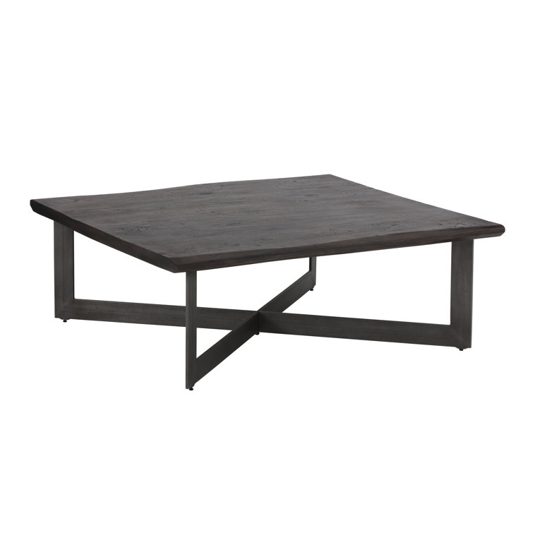 48'' Square Walnut Brown Acacia Wood and Metal Outdoor Coffee Table