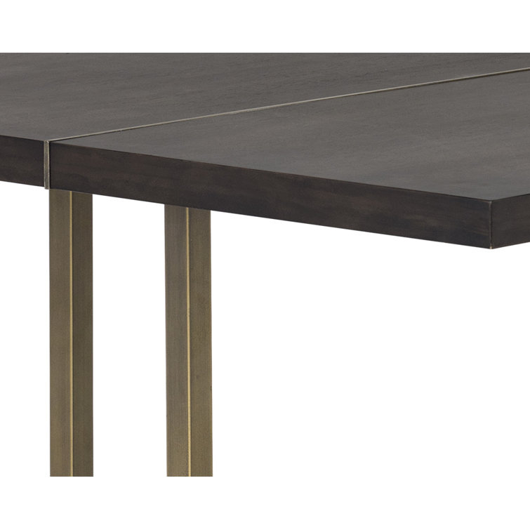 Dark Brown Rectangular Wood Dining Table with Gold Metal Frame