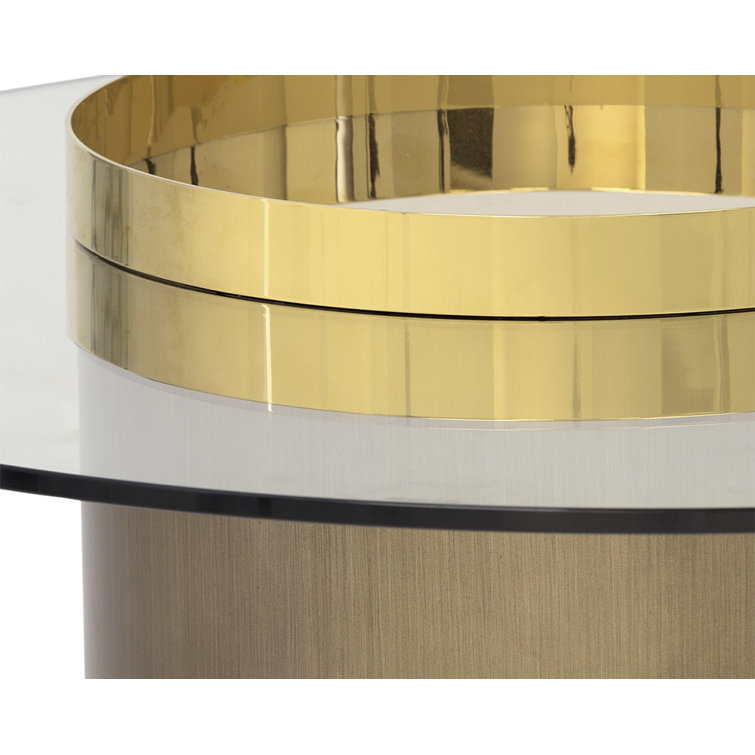 Round Glass and Gold Outdoor Coffee Table with Storage
