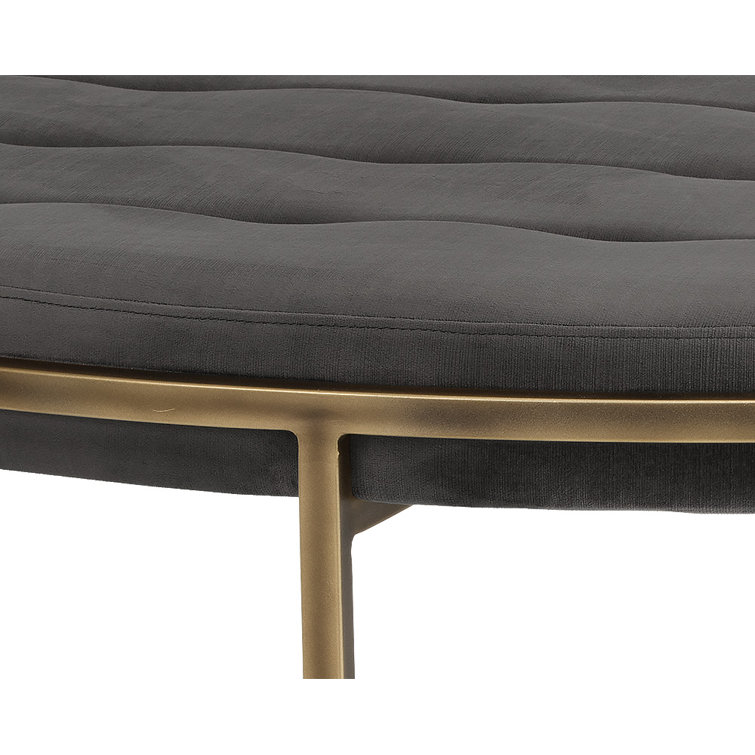 Gray Tufted Round Upholstered Ottoman with Bronze Frame