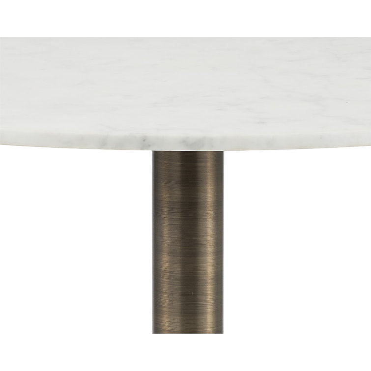 Contemporary 35" Round Marble Dining Table in Gold/White