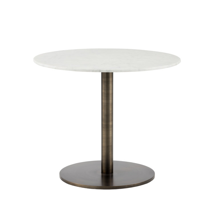 Contemporary 35" Round Marble Dining Table in Gold/White
