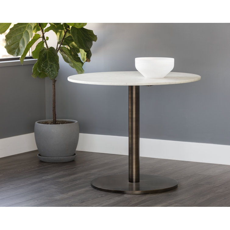 Contemporary 35" Round Marble Dining Table in Gold/White