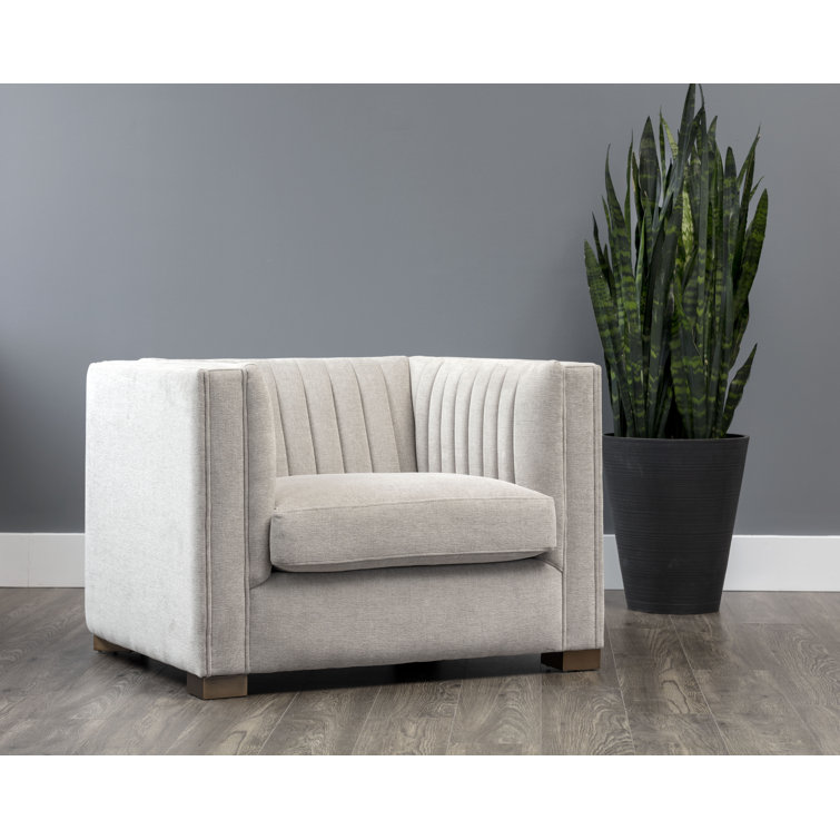 Gray Handcrafted Metal Armchair with Grooved Upholstery