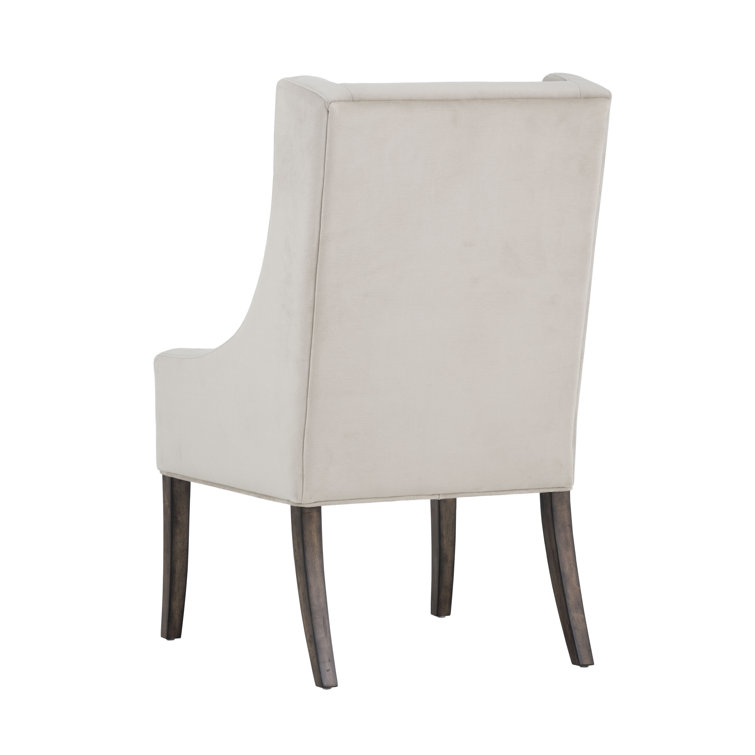 Elegant Wingback Upholstered Arm Chair in Piccolo Prosecco with Smoked Brown Legs