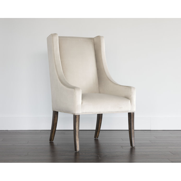 Elegant Wingback Upholstered Arm Chair in Piccolo Prosecco with Smoked Brown Legs