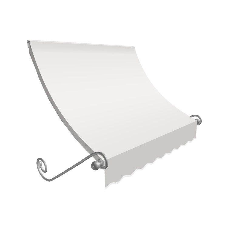 Off-White Acrylic Fabric Awning with Iron Scroll Arms
