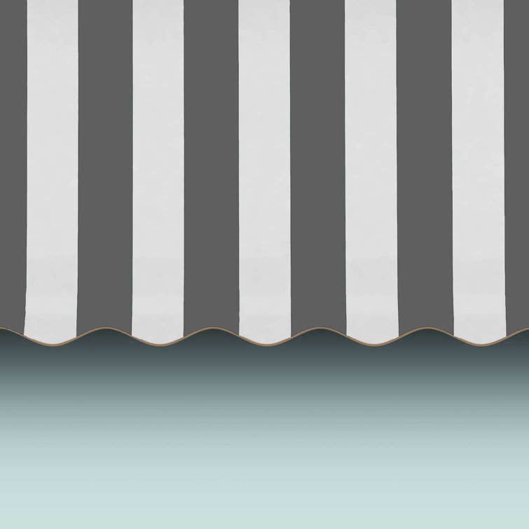 Forest Green and White Stripe Retractable Patio Awning with Aluminum Frame