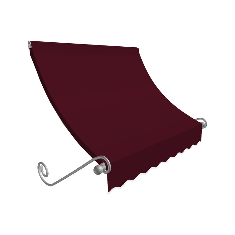 Off-White Acrylic Fabric Awning with Iron Scroll Arms