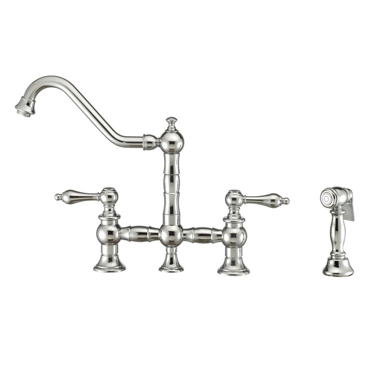 Polished Chrome Traditional Bridge Faucet with Side Spray