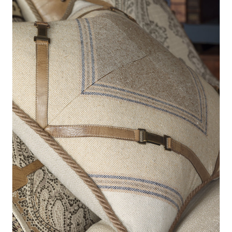 Square Linen Blend Throw Pillow with Faux-Leather Appliques