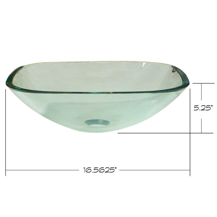 Clear Glass Square Above-Counter Vessel Sink, 16.56 Inch