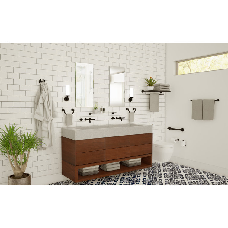 Matte Black Brass Wall-Mounted Bathroom Shelf with Tempered Glass