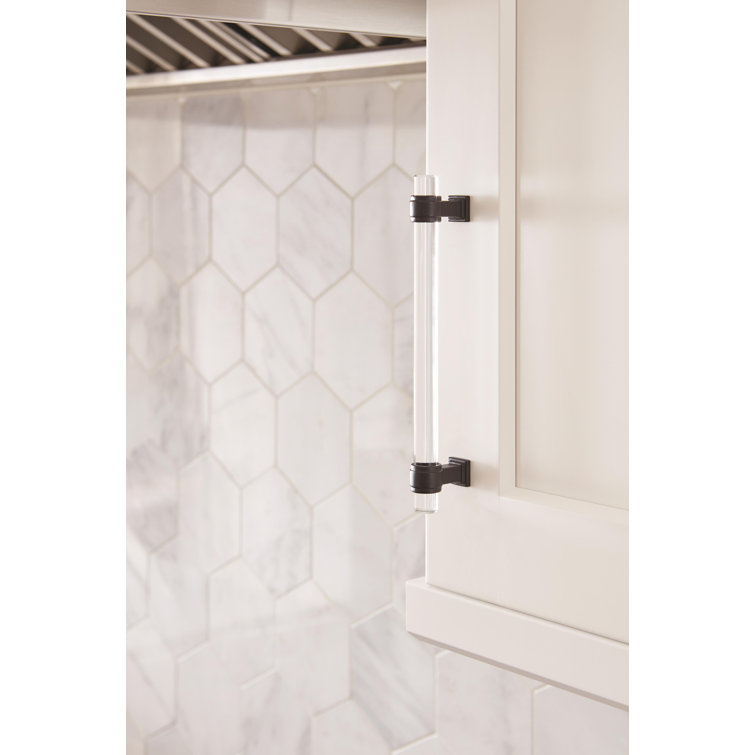 Clear and Black Bronze Glass Cabinet Pull with Mounting Hardware