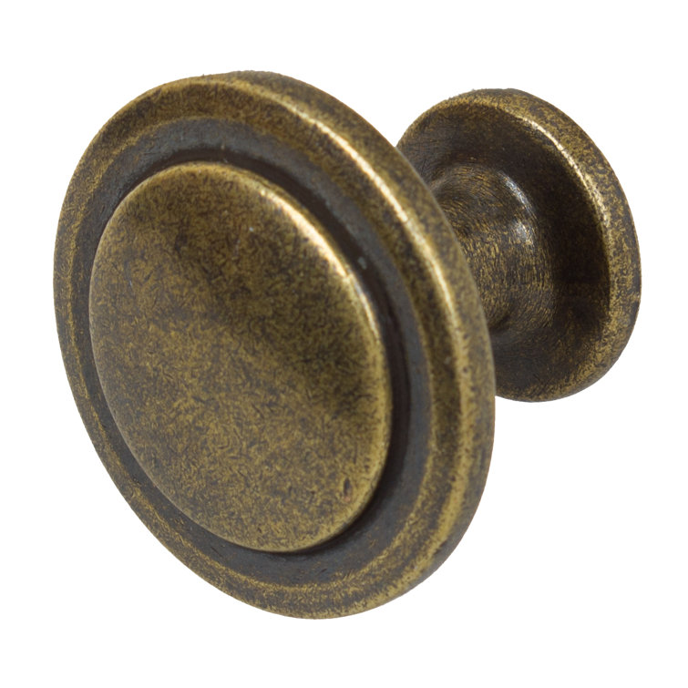 Antique Brass Round Cabinet Knob with Mounting Hardware