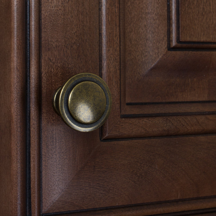 Antique Brass Round Cabinet Knob with Mounting Hardware