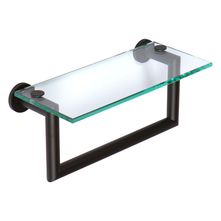 Modern Minimalist Black Glass 12" Shelf with Towel Bar