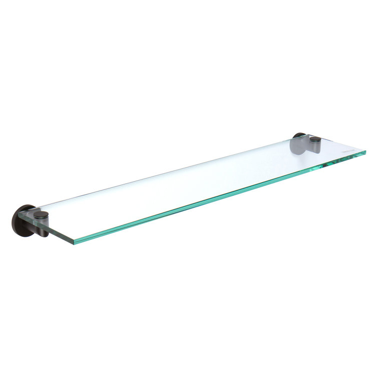 Matte Black Brass Wall-Mounted Bathroom Shelf with Tempered Glass