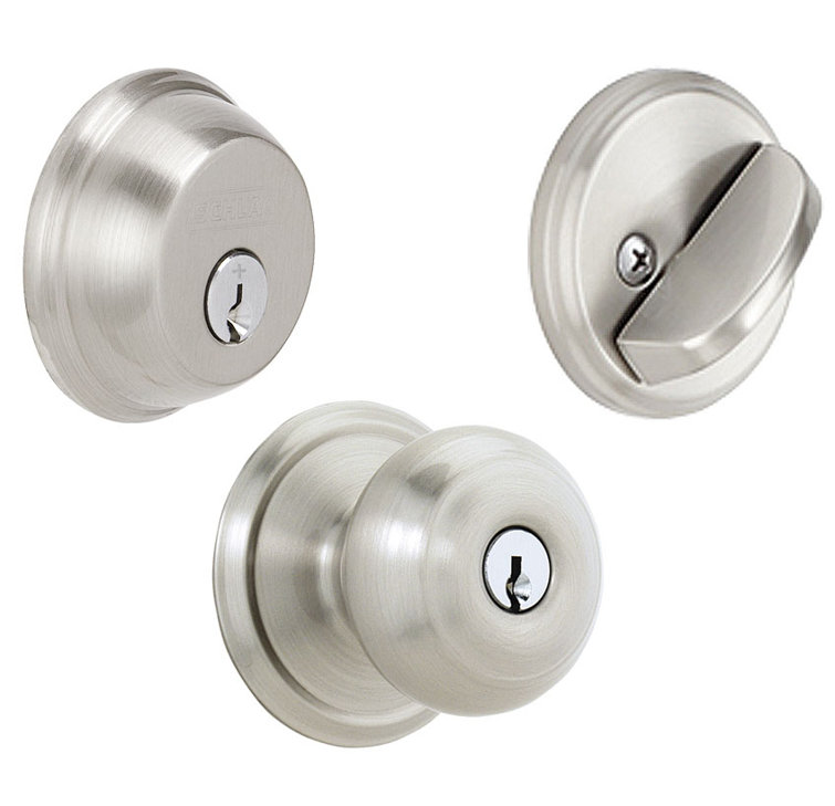 Satin Nickel Georgian Knob and Single Cylinder Deadbolt Set