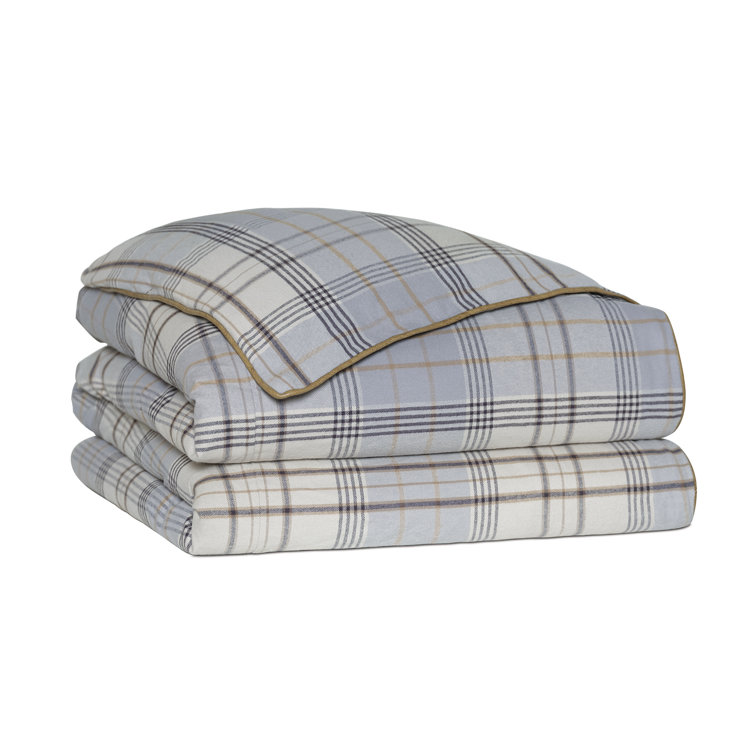 Arthur Queen Plaid Cotton Duvet Cover Set with Floral Accents