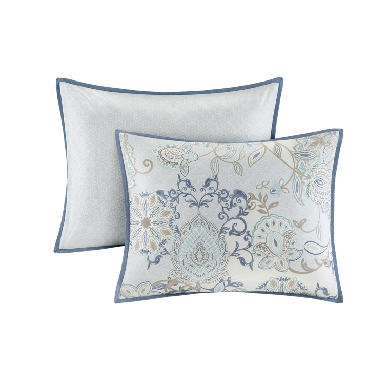Isla Blue Cotton Floral Full/Queen Duvet Cover Set