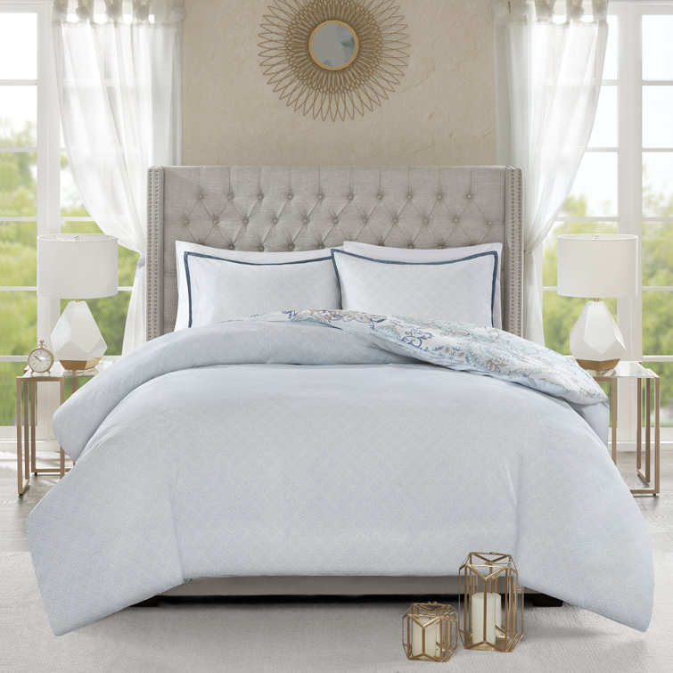 Isla Blue Cotton Floral Full/Queen Duvet Cover Set