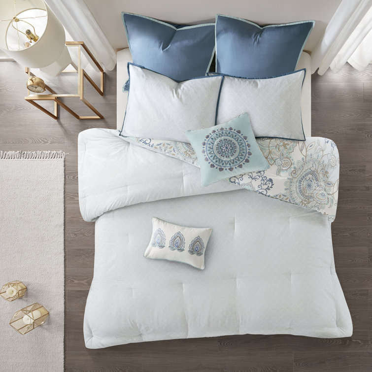 Isla Blue Queen Cotton Reversible 8-Piece Comforter Set