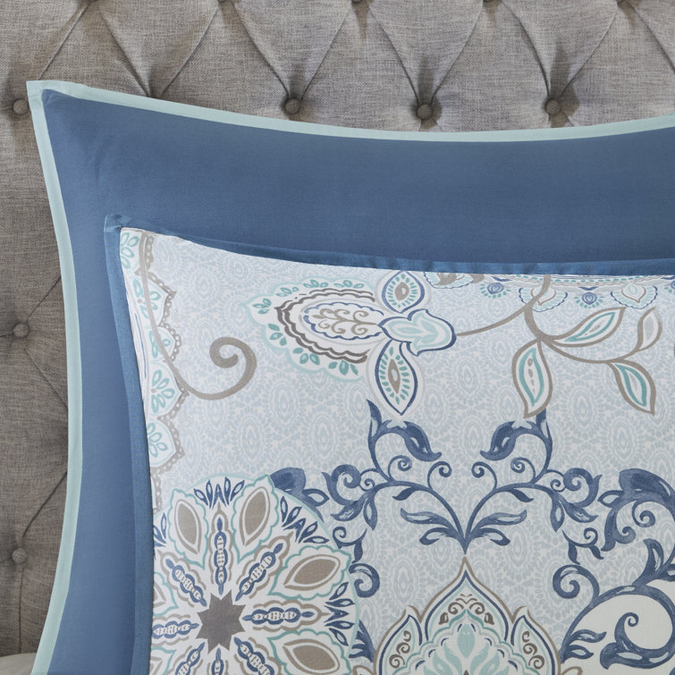 California King Blue Cotton Reversible Comforter Set