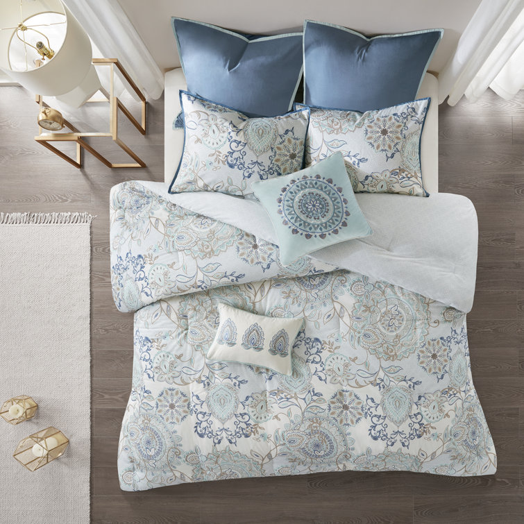 Isla Blue Queen Cotton Reversible 8-Piece Comforter Set