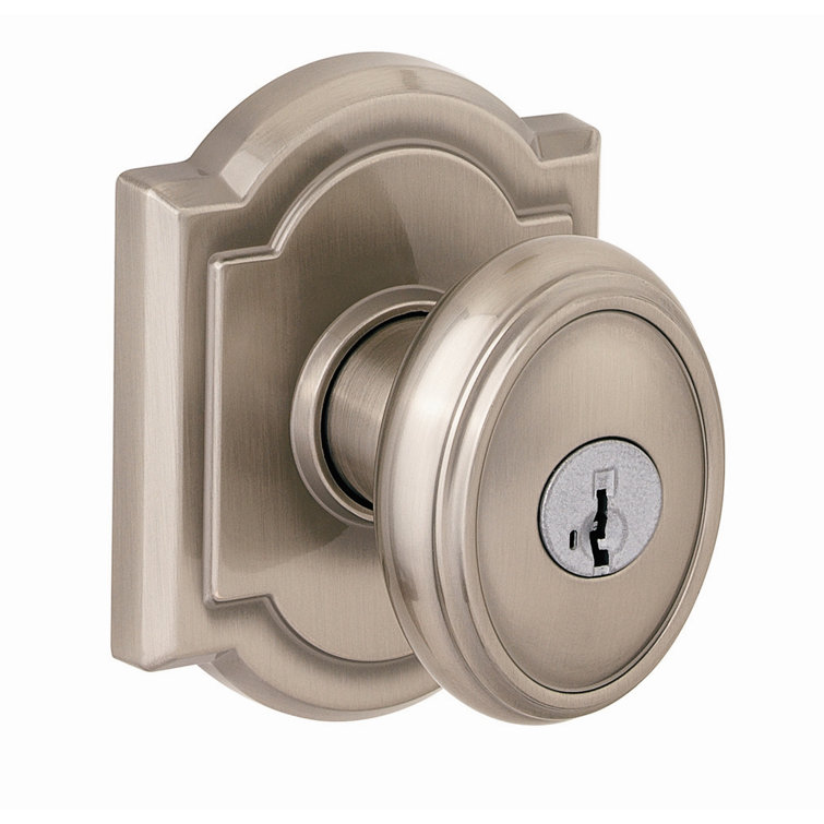 Satin Nickel Oval Keyed Entry Door Knob with Zinc Backplate