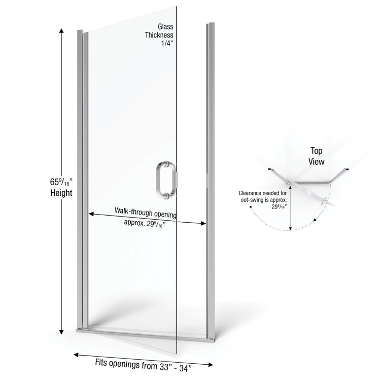 Infinity Chrome Semi-Frameless Hinged Shower Door with Clear Glass