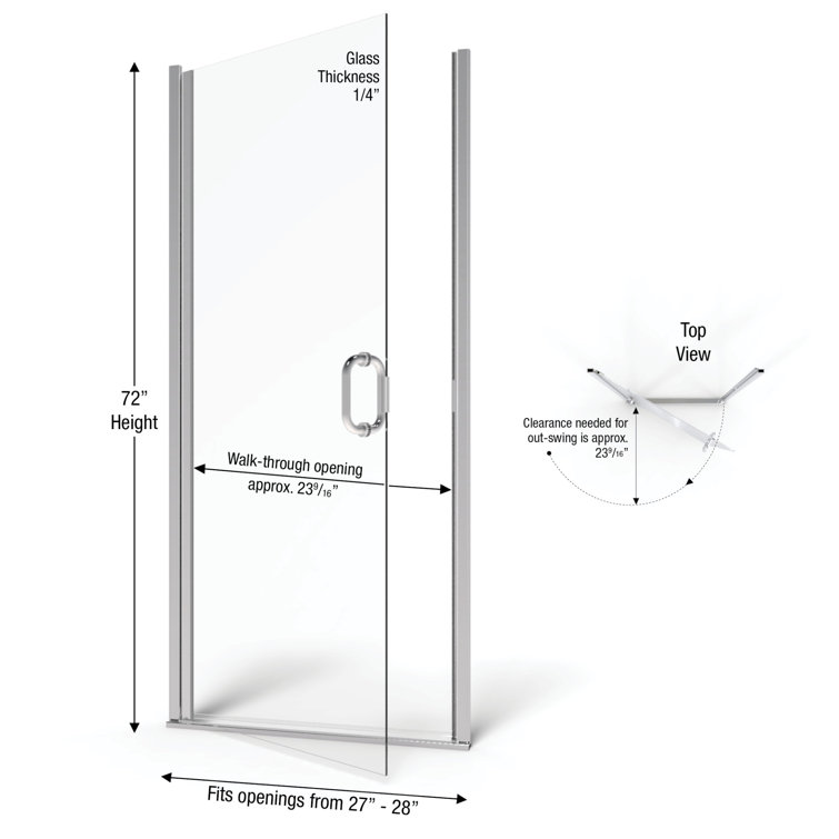 Infinity 28" x 72" Chrome Semi-Frameless Hinged Shower Door