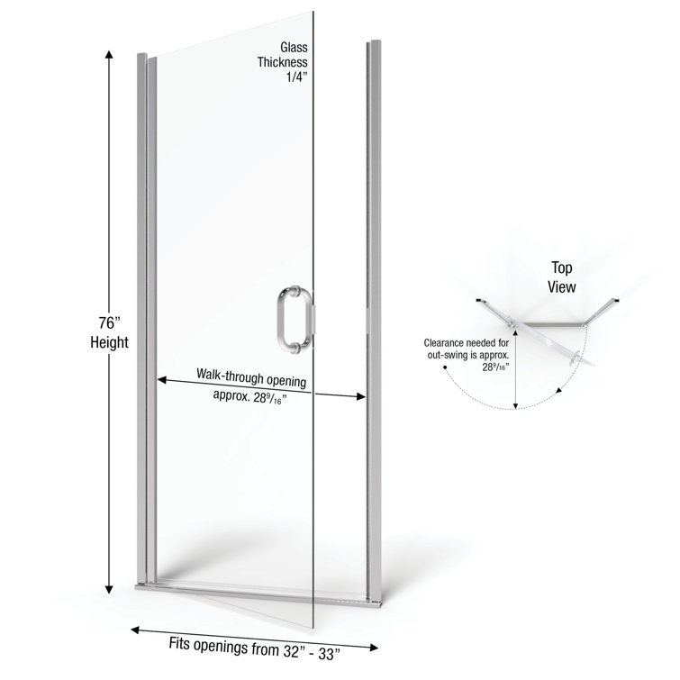 Infinity 32-33" Semi-Frameless Clear Glass Hinged Shower Door in Chrome