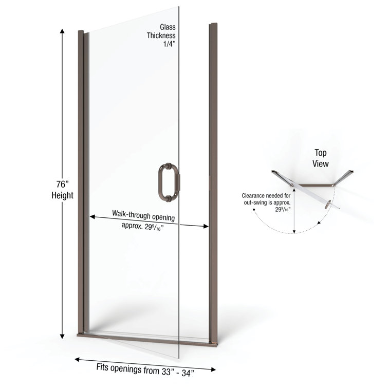 Infinity 76" Oil Rubbed Bronze Semi-Frameless Hinged Shower Door