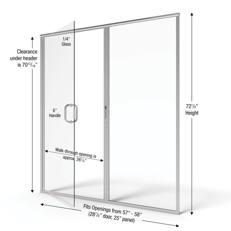 Infinity 58" Chrome Semi-Frameless Hinged Shower Door with Clear Glass