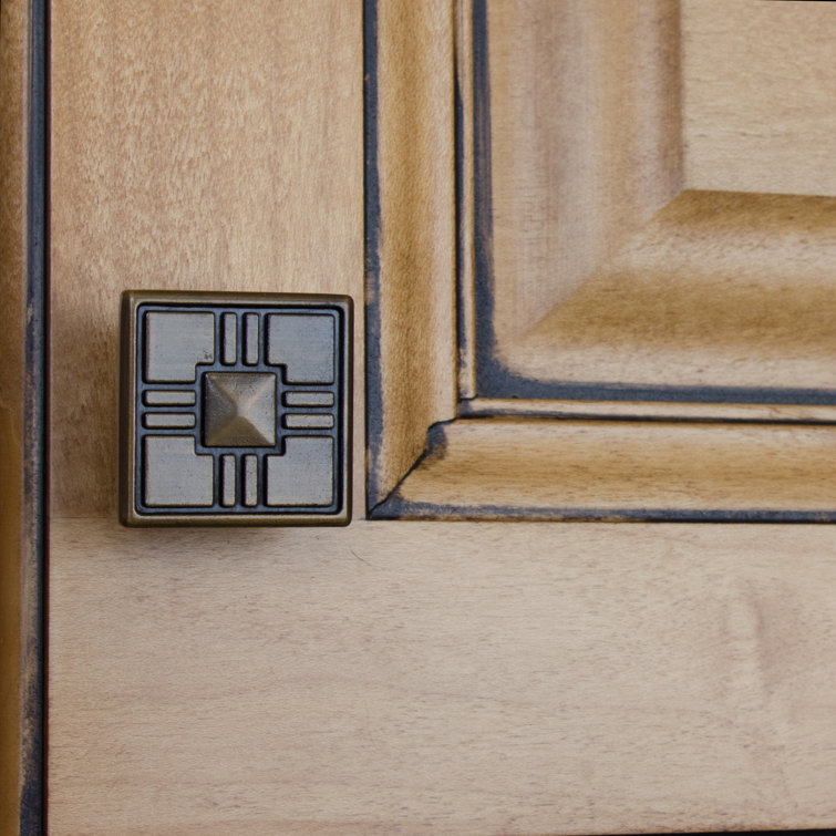 Antique Brass Square Cabinet Knob with Mounting Hardware