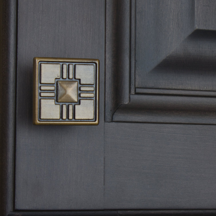 Antique Brass Square Cabinet Knob with Mounting Hardware