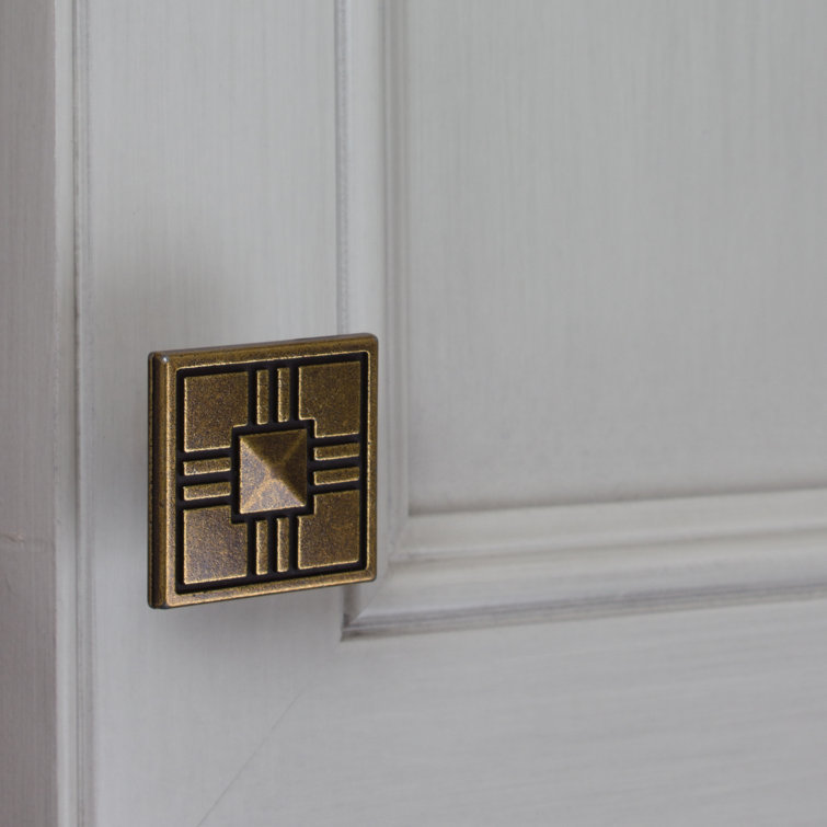 Antique Brass Square Cabinet Knob with Mounting Hardware