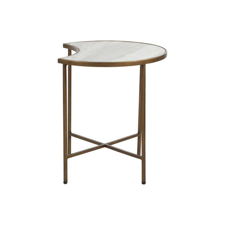 20'' Round Gold Metal & White Marble Industrial End Table